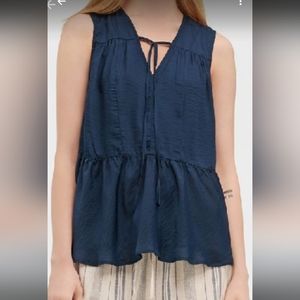 DKNY Open Neck Ruched Panel Top     S  Blue